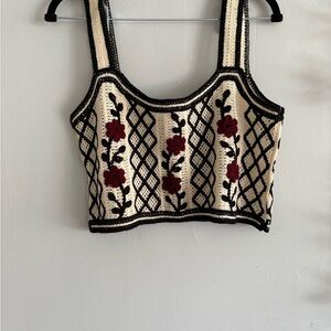 Embroidered Floral Crochet Top